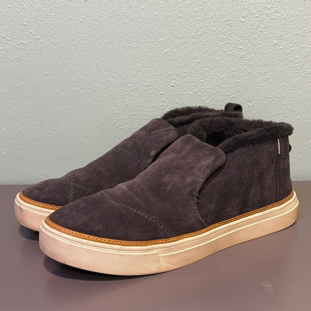 TOMS Paxton Boots Women's Size 9.5 Gray Suede Faux Fur Slip On Ankle Shoes - Picture 4 of 8